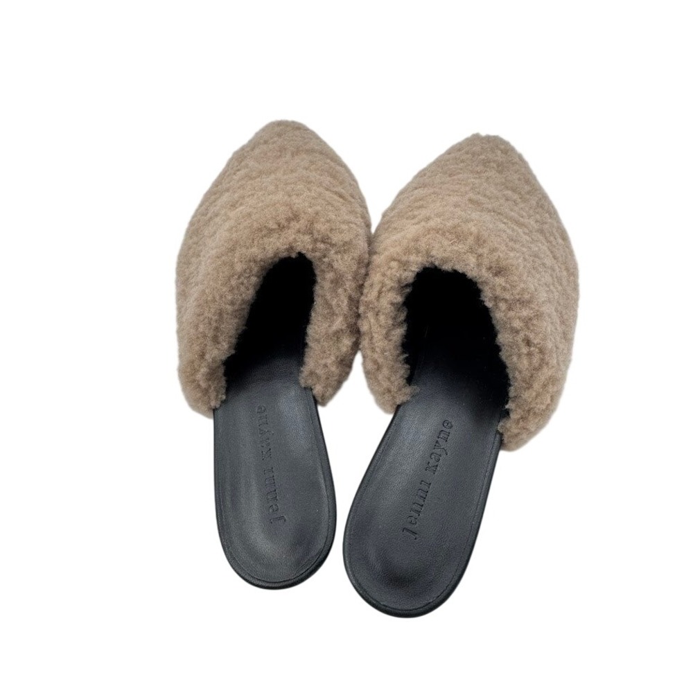 Jenni Kayne Shearling Mule Slippers Camel Tan Pointed Toe Leather Slides Womens - Picture 4 of 8
